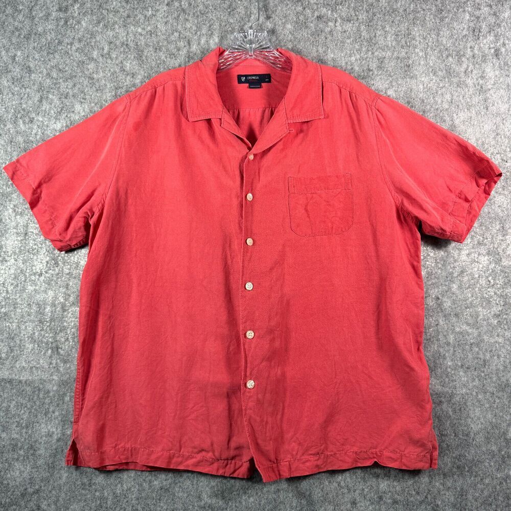 Cremieux Camp Shirt Mens Large Red Pink Loop Collar Silk Linen Short Sleeve - Picture 2 of 11